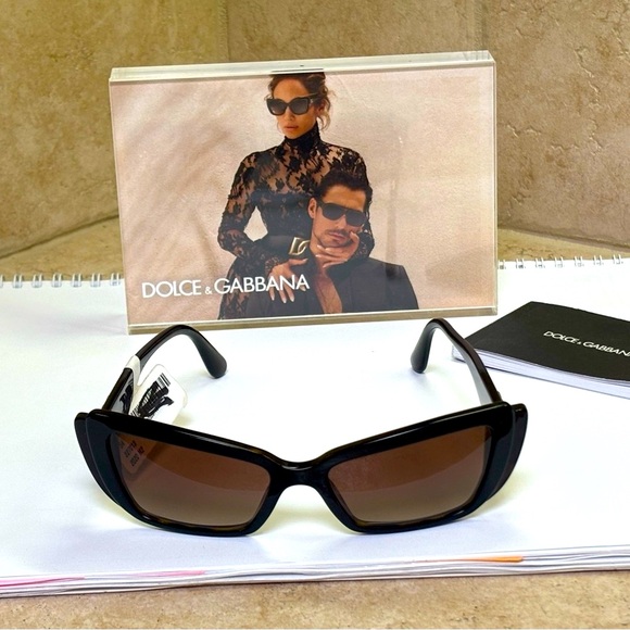 New Dolce & Gabbana DG4382 3270/13 Top Black on Havana Cat-Eye Sunglasses - Picture 1 of 14